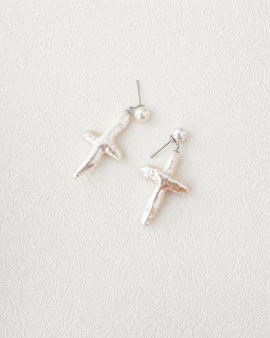 Sterling Silver Crucifix Pearl Earrings