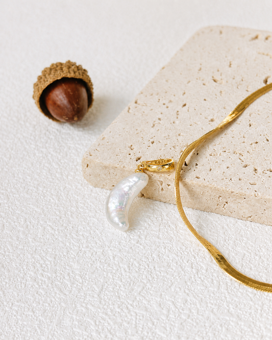 Gold Plated Moon Pearl Necklace