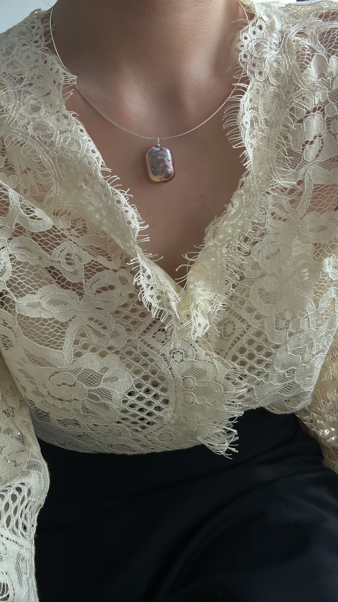 Square Baroque Pearl Choker Necklace sliver