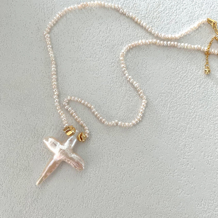 Celine 18K Gold-Plated Pearl Cross Necklace