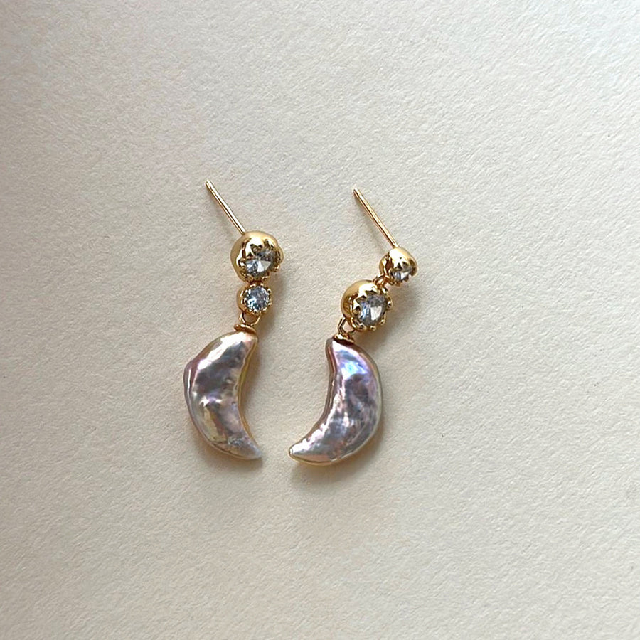 Luna Sterling Silver Asymmetric Moon Pearl Earrings