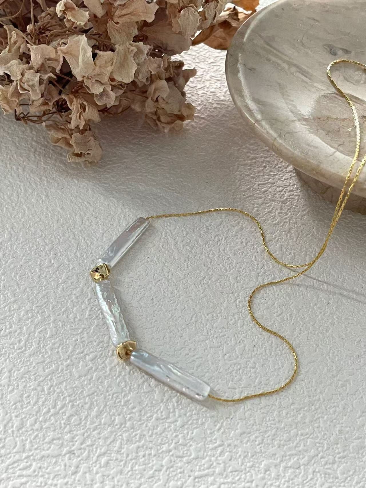 Minimalist Baroque Pearl Necklace