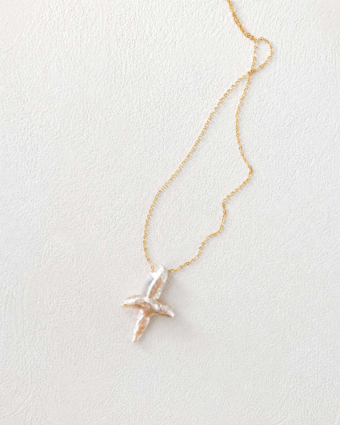 Pearl Cross Necklace in 14K Gold-Plated Chain