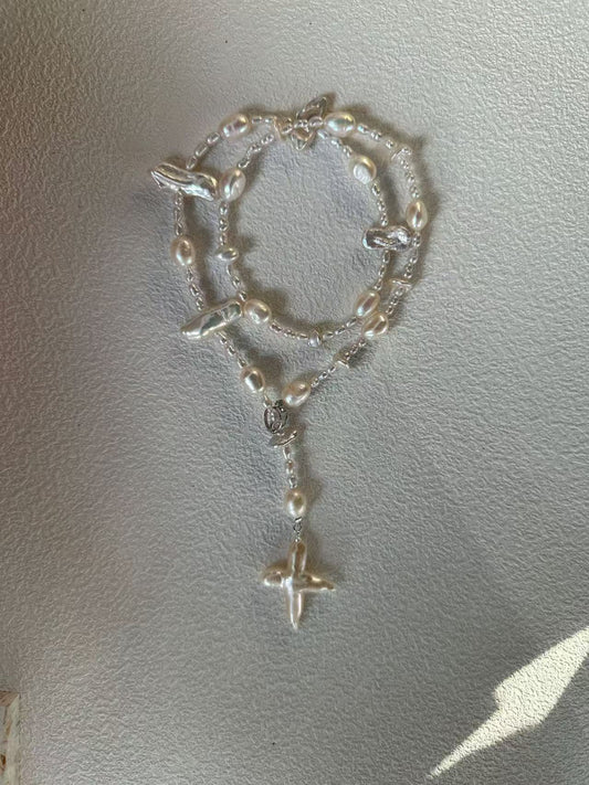 Sterling Silver Pearl Cross Necklace