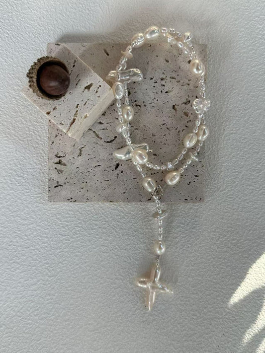 Sterling Silver Pearl Cross Necklace