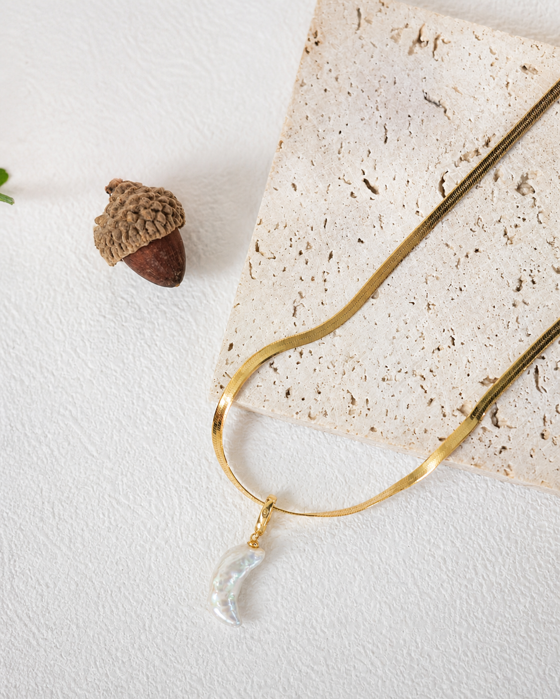 Gold Plated Moon Pearl Necklace
