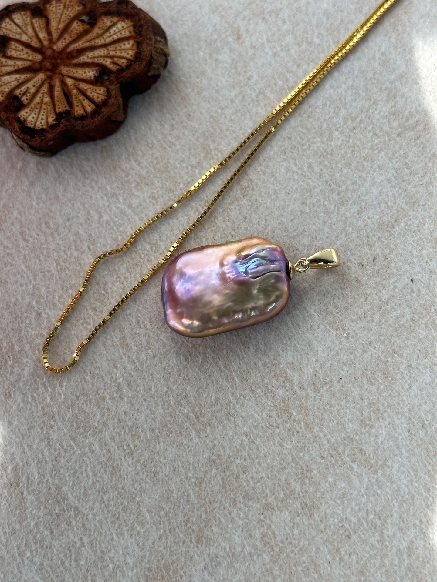 Square Baroque Pearl Pendant Necklace