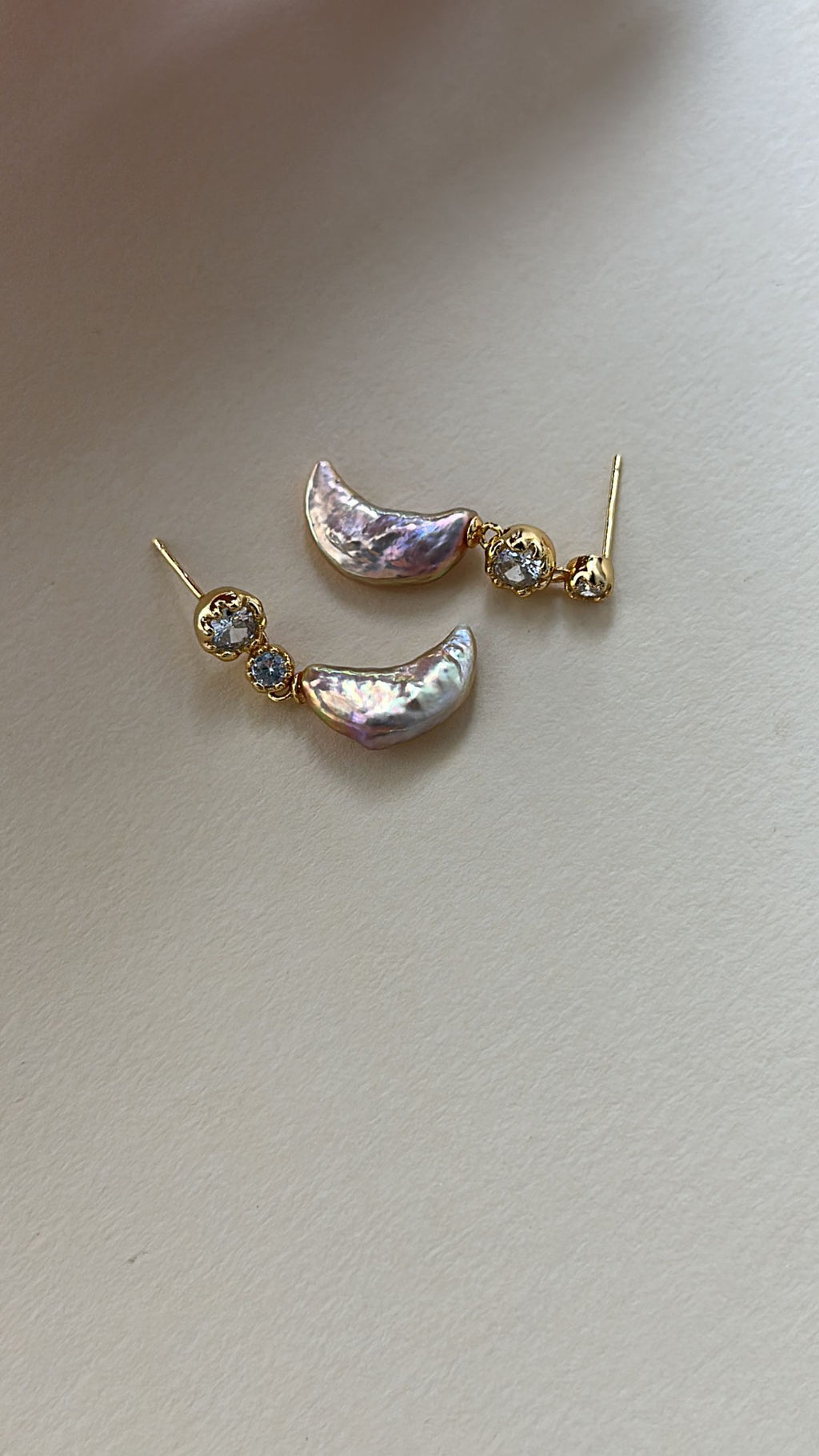 Asymmetric Pearl Moon Drop Earrings