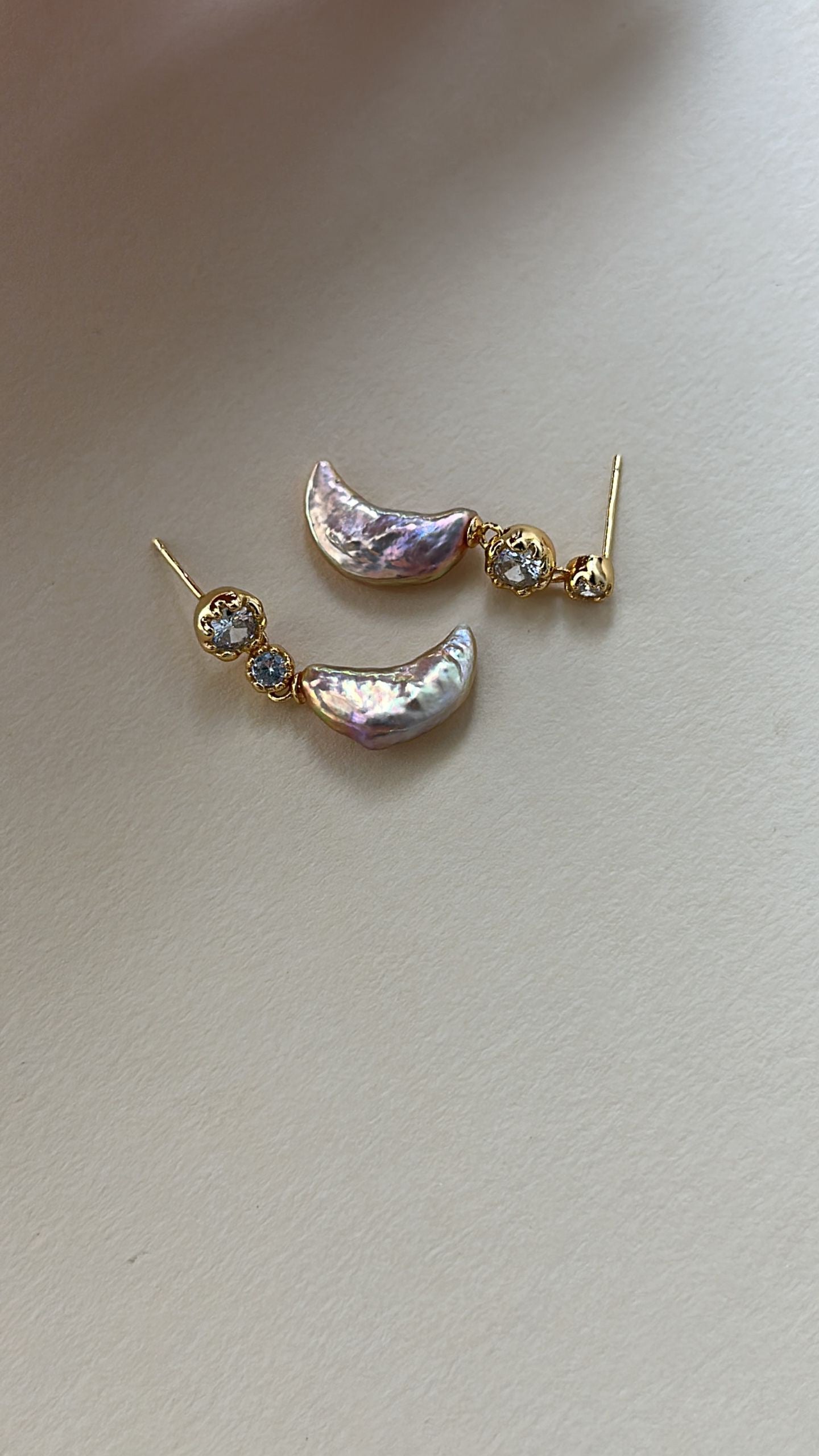 Asymmetric Pearl Moon Drop Earrings