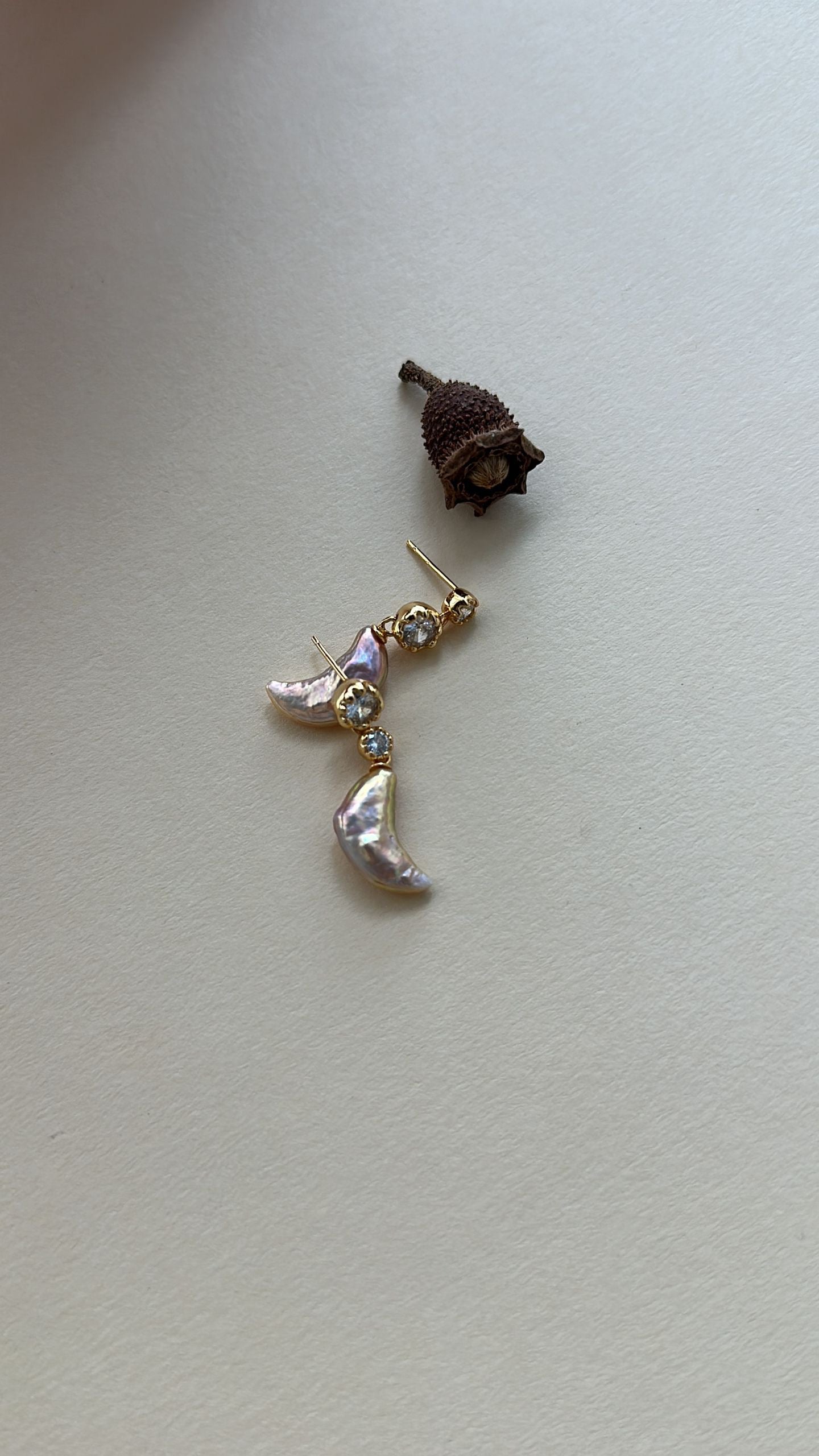 Asymmetric Pearl Moon Drop Earrings