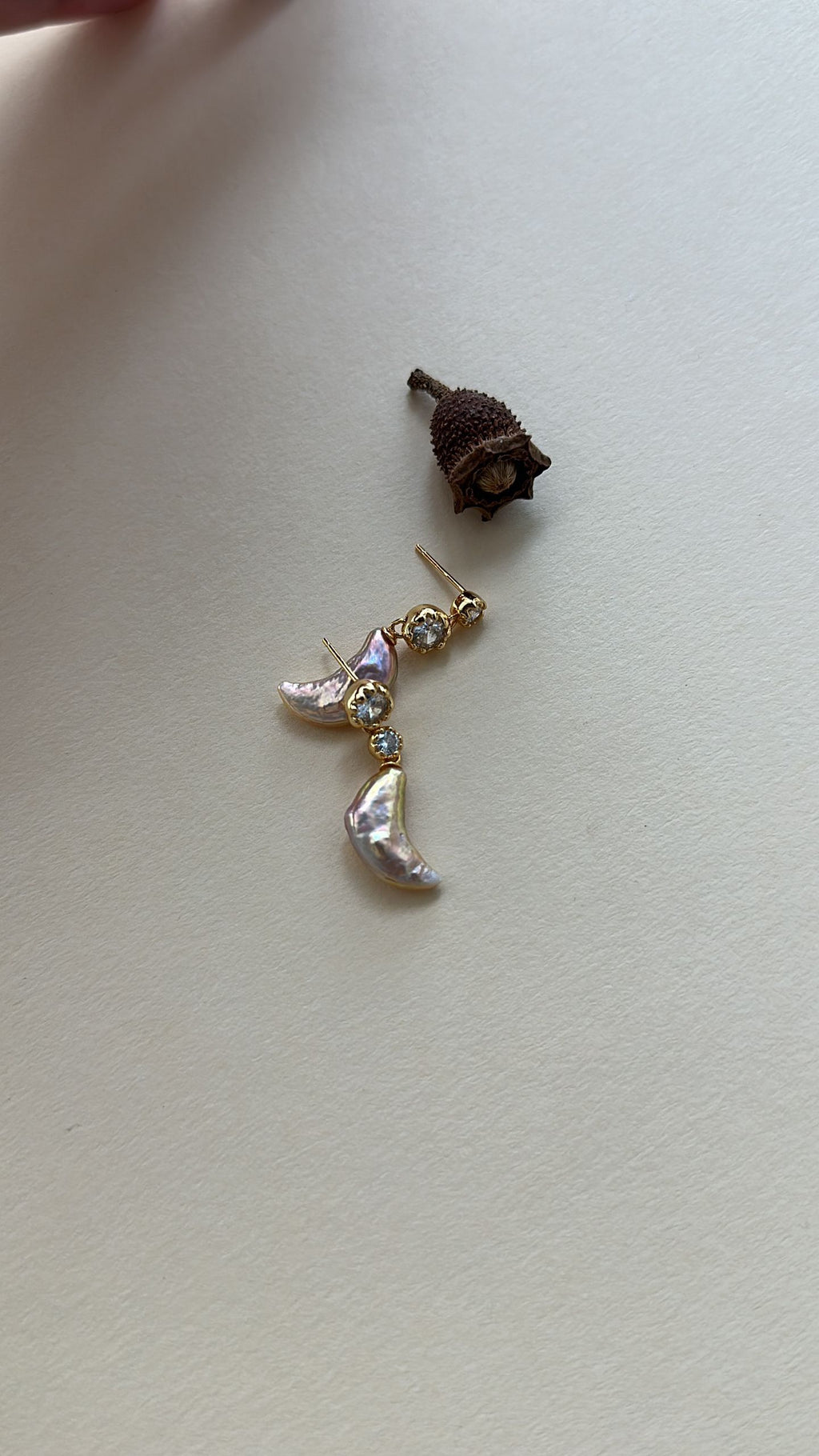 Asymmetric Pearl Moon Drop Earrings
