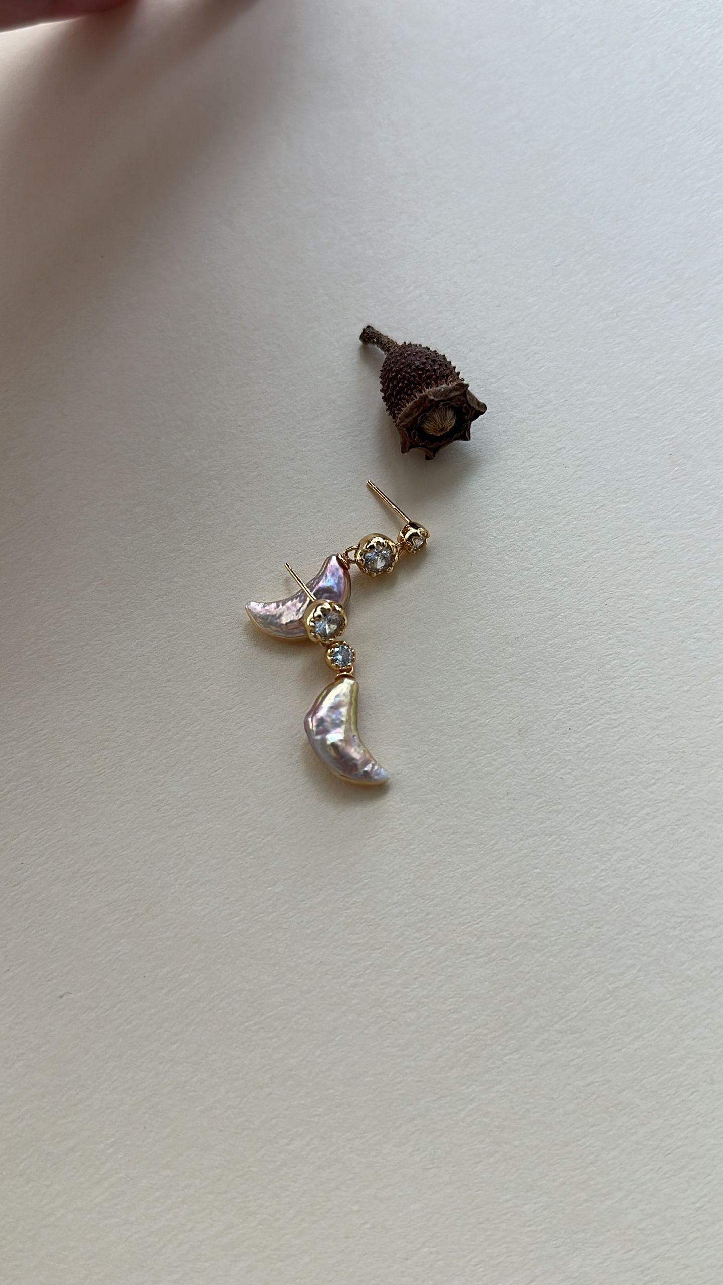 Asymmetric Pearl Moon Drop Earrings
