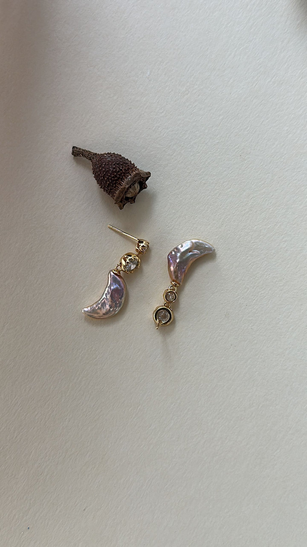 Asymmetric Pearl Moon Drop Earrings