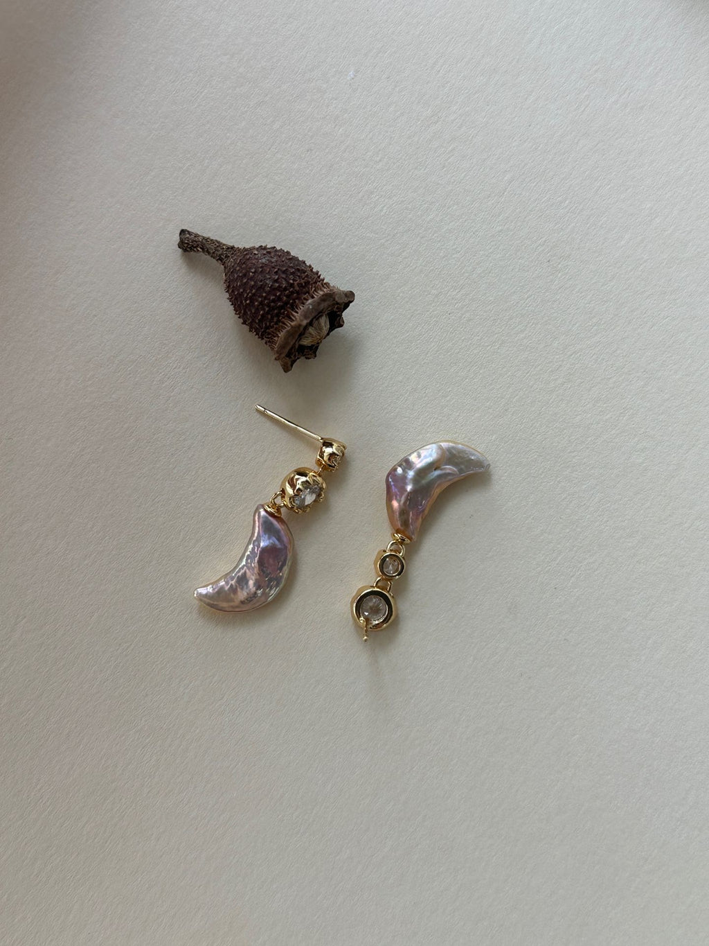 Asymmetric Pearl Moon Drop Earrings