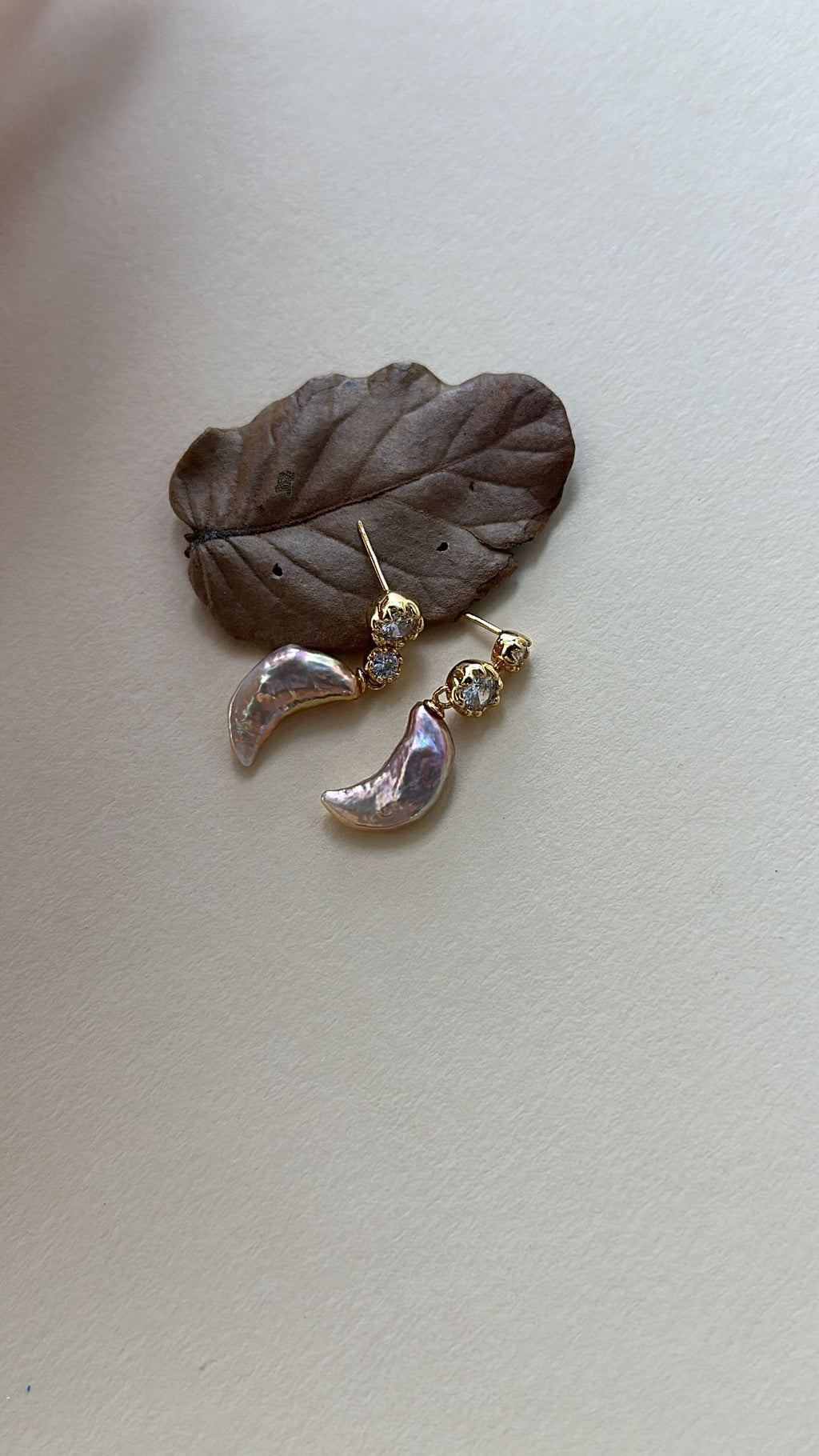 Asymmetric Pearl Moon Drop Earrings