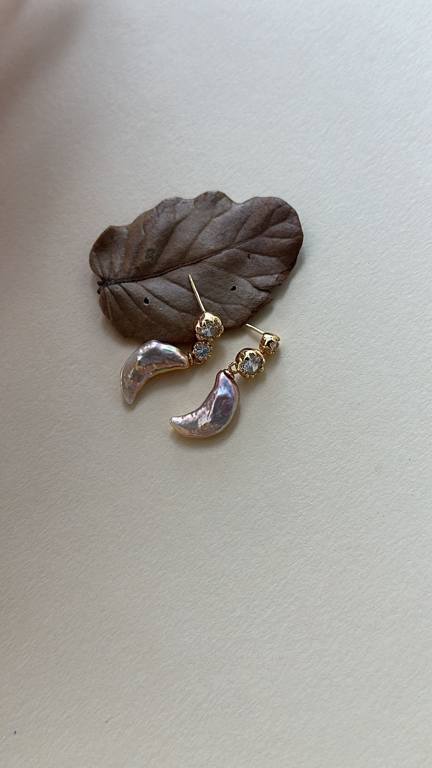 Asymmetric Pearl Moon Drop Earrings