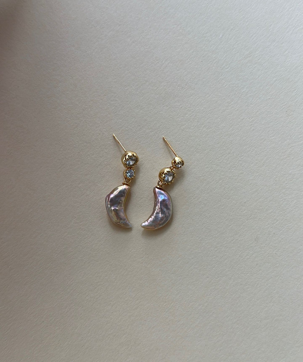 Asymmetric Pearl Moon Drop Earrings