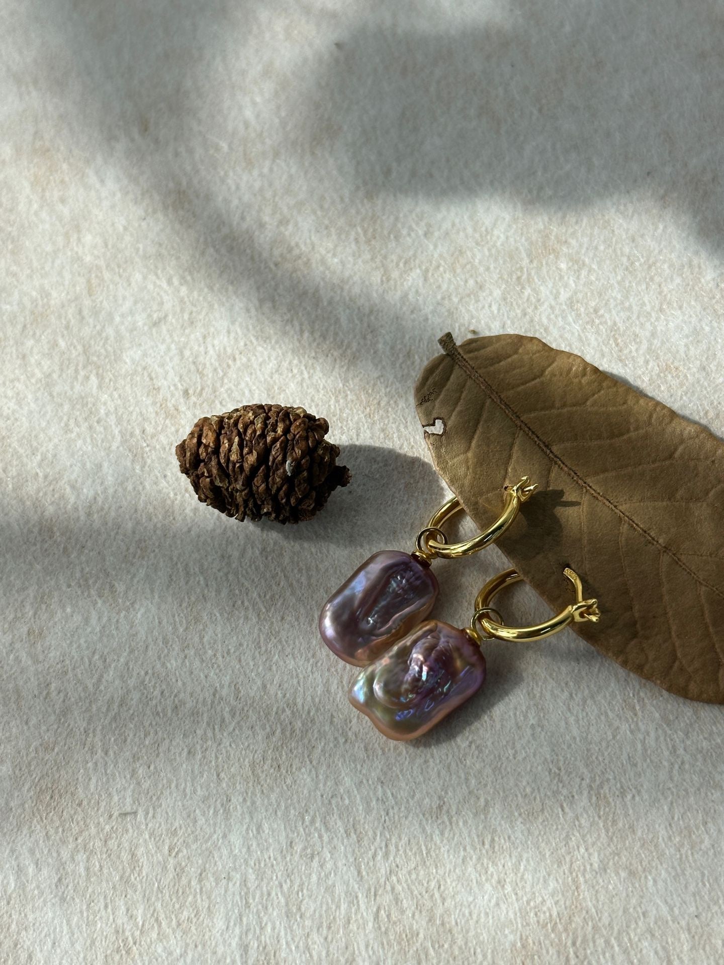Iridescent Square Baroque Pearl Earrings