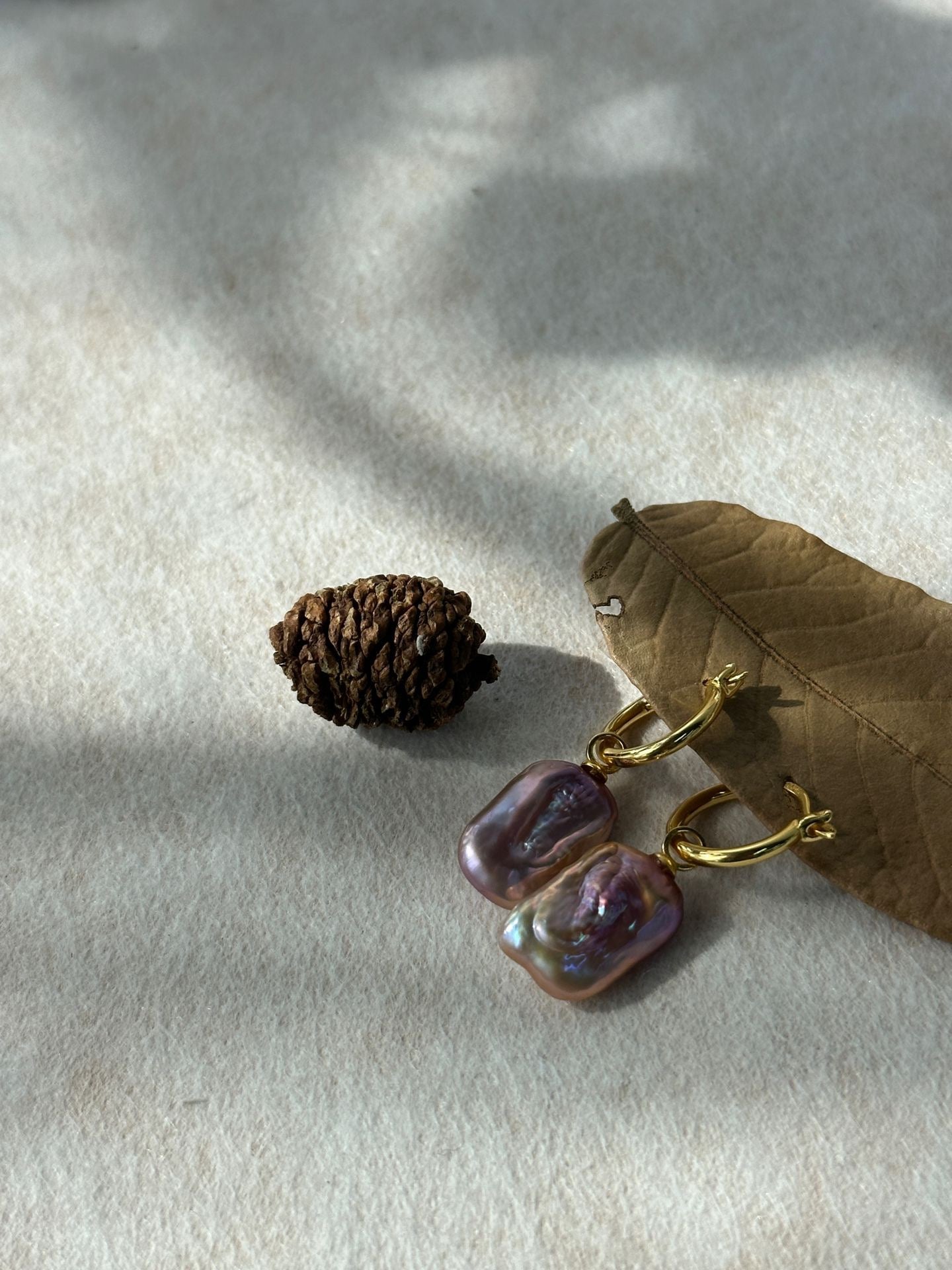 Iridescent Square Baroque Pearl Earrings