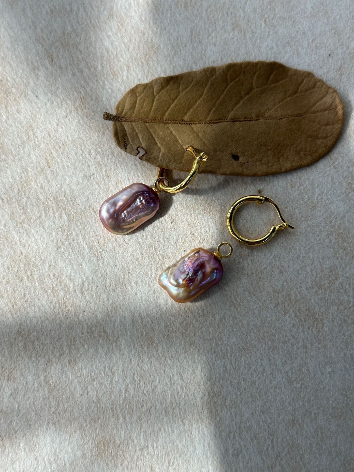 Iridescent Square Baroque Pearl Earrings