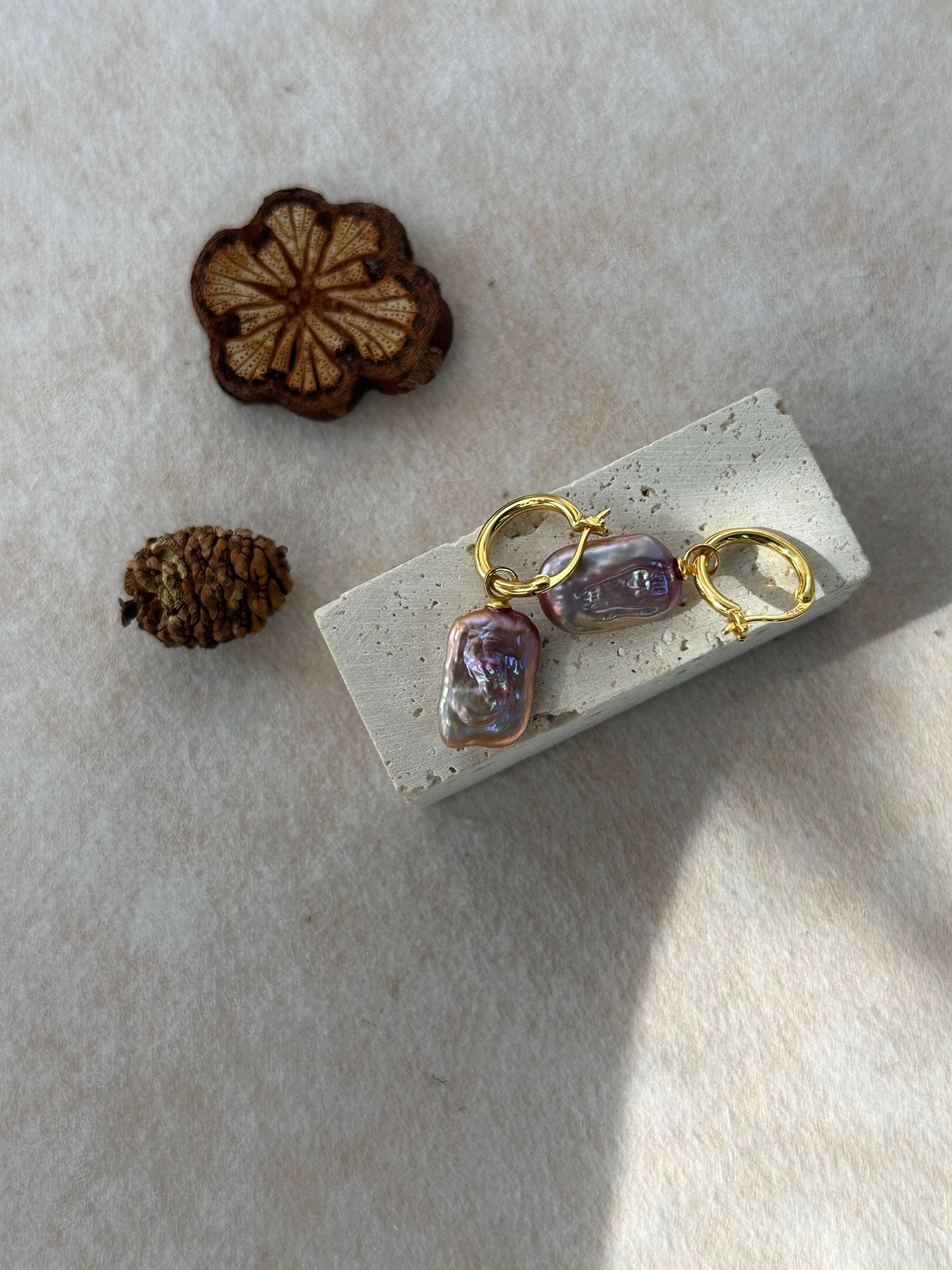 Iridescent Square Baroque Pearl Earrings
