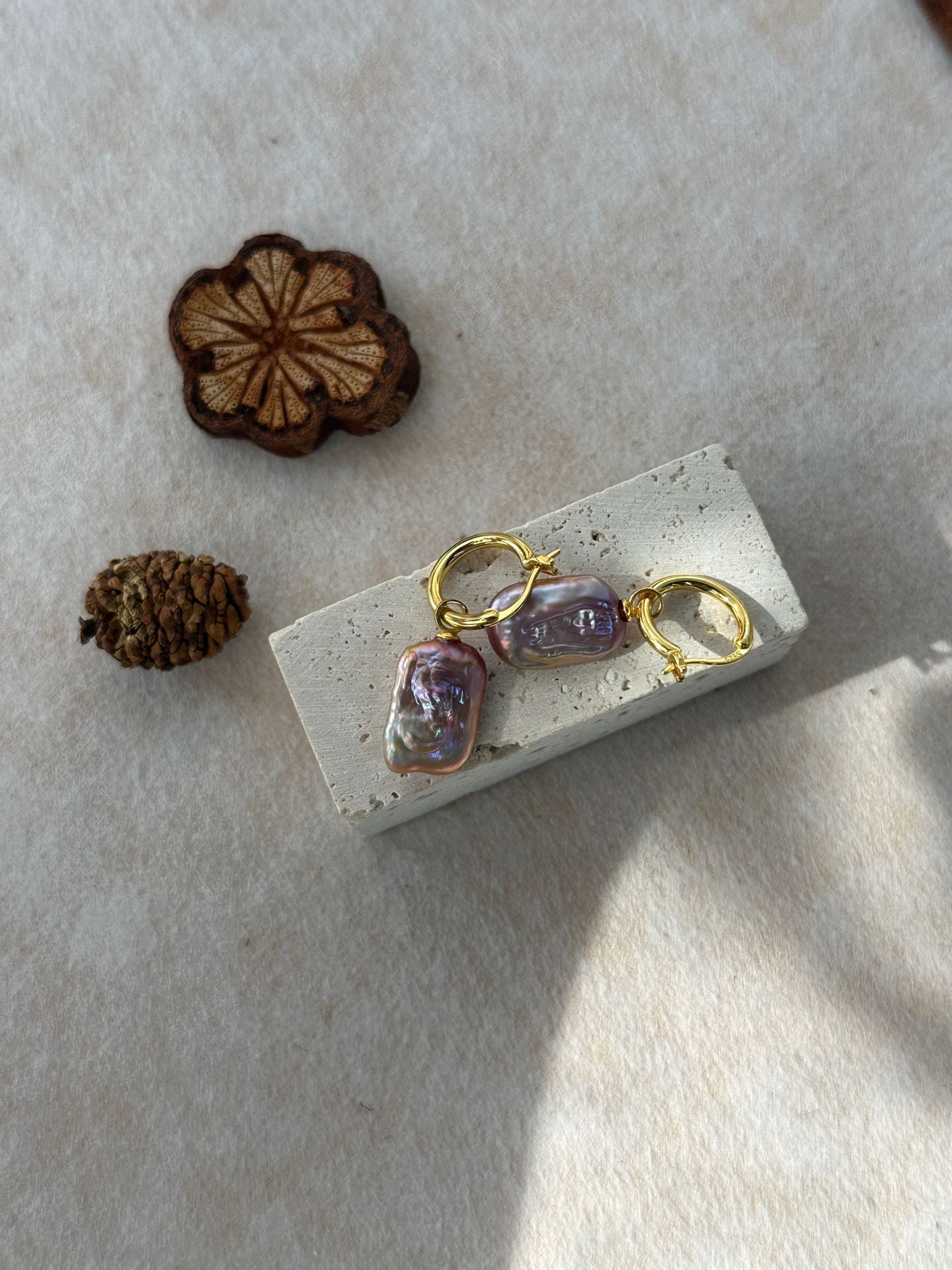 Iridescent Square Baroque Pearl Earrings