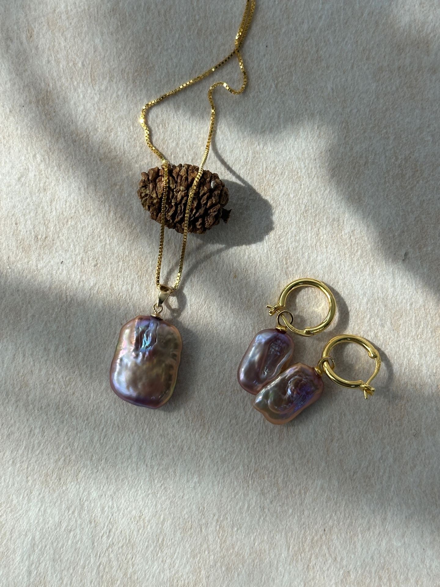 Iridescent Square Baroque Pearl Earrings