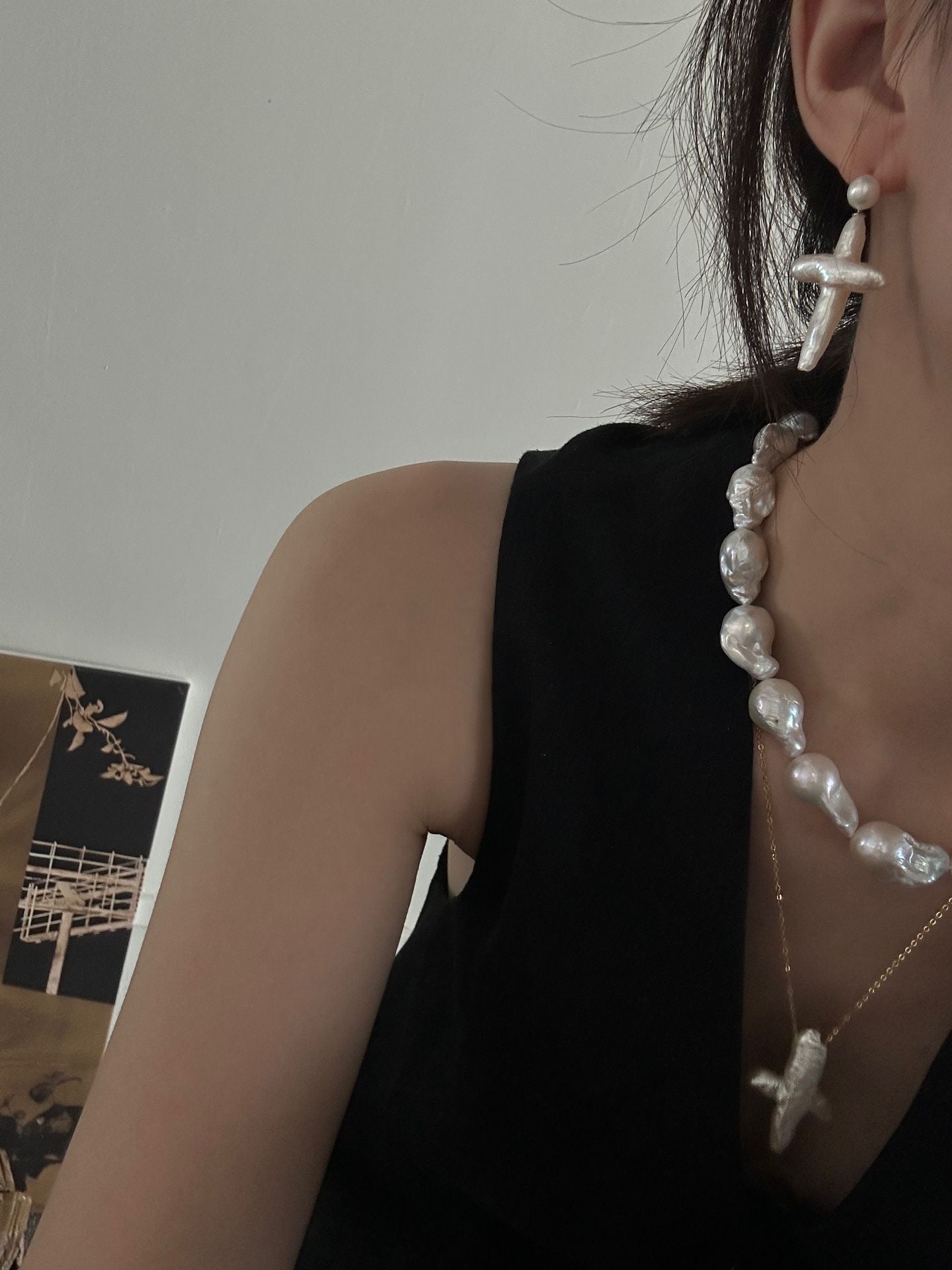 Cross Pearl Earrings