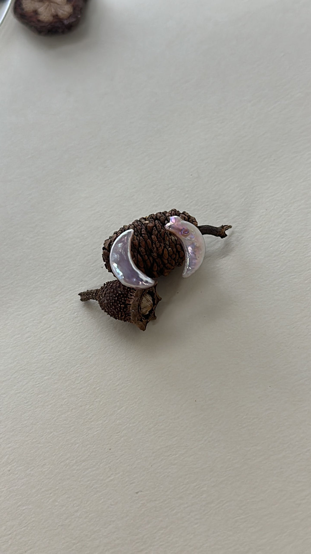 Iridescent Pearl Moon Stud Earrings