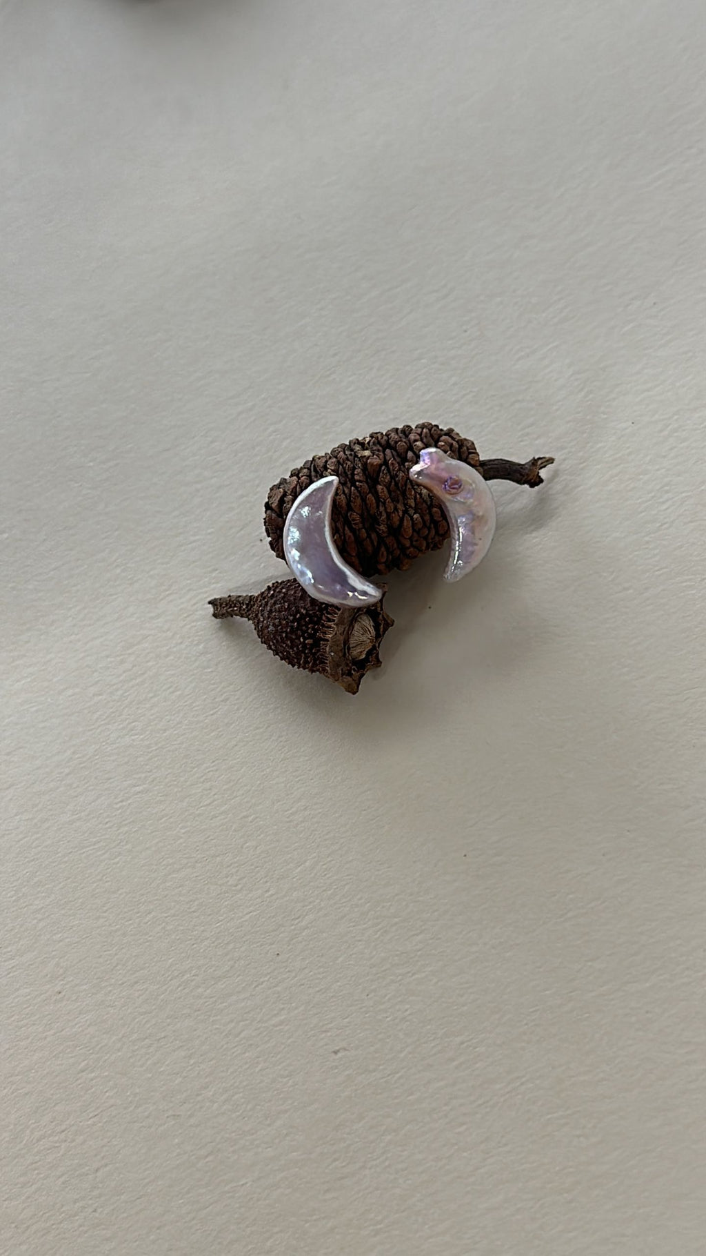 Iridescent Pearl Moon Stud Earrings