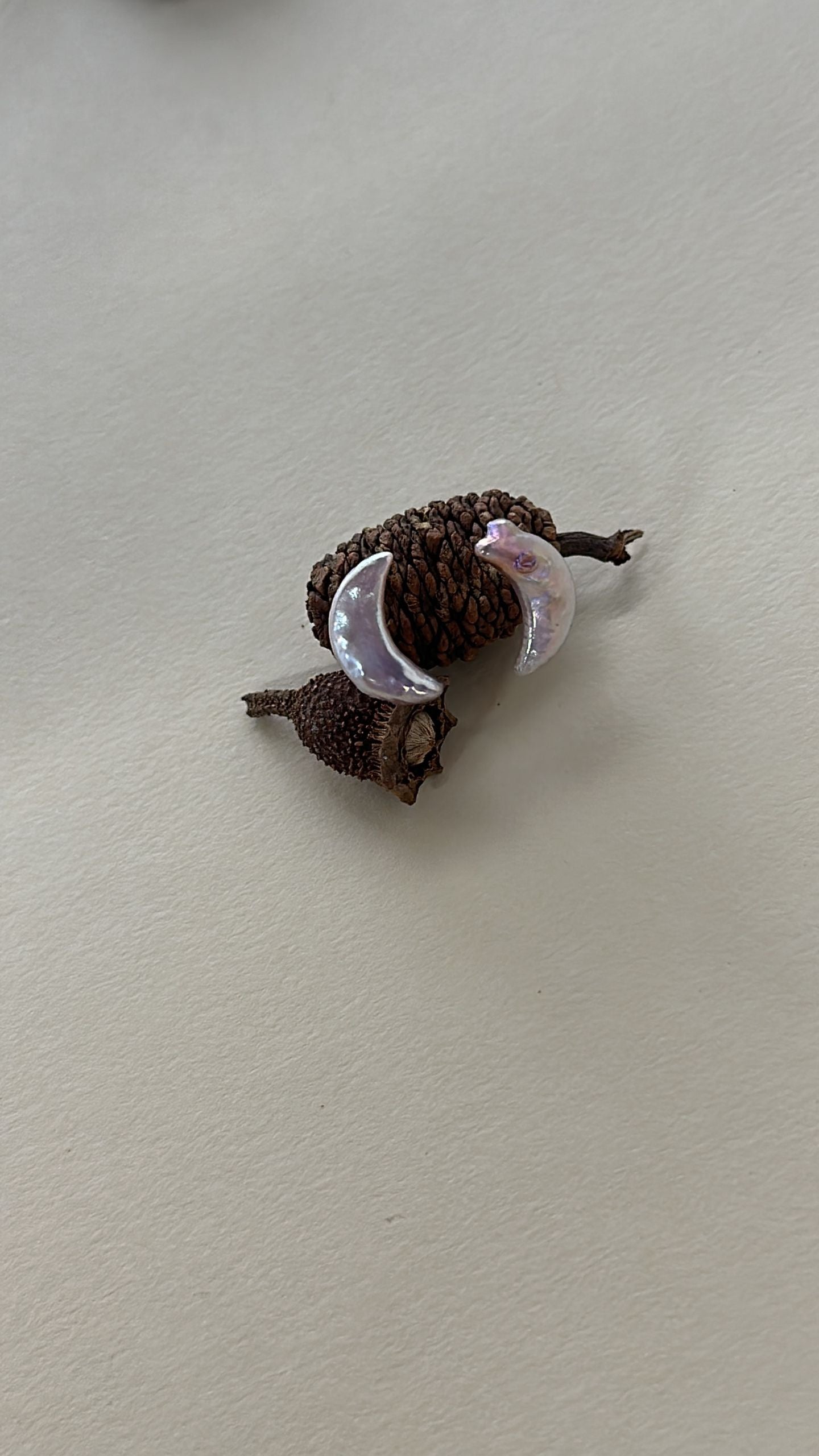 Iridescent Pearl Moon Stud Earrings