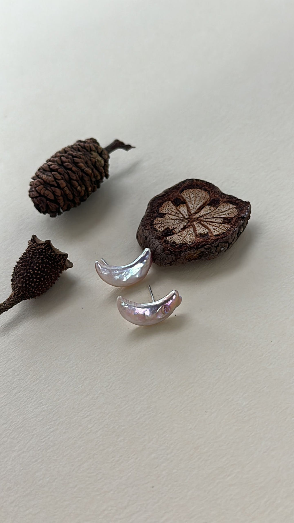 Iridescent Pearl Moon Stud Earrings