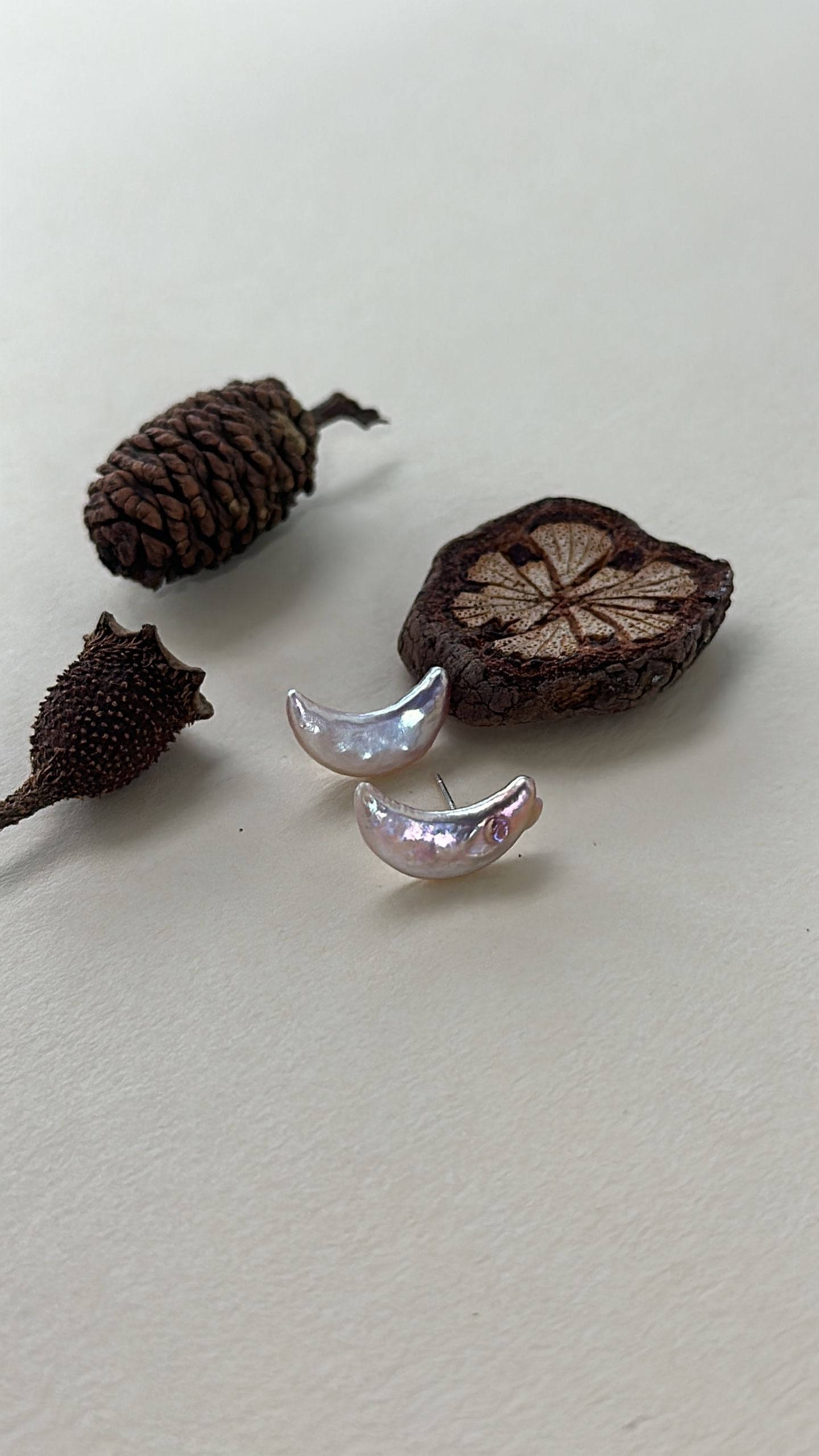 Iridescent Pearl Moon Stud Earrings