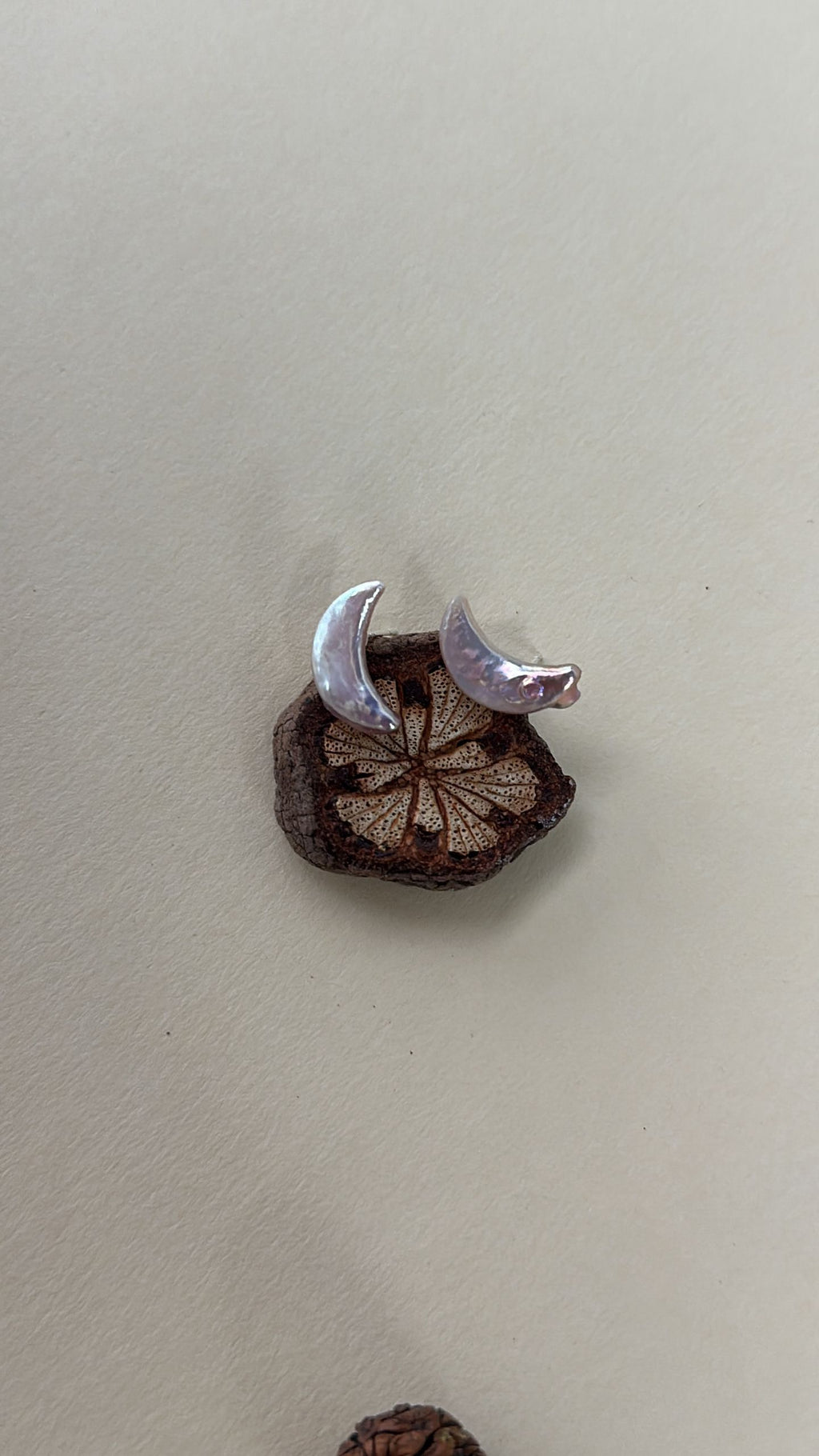 Iridescent Pearl Moon Stud Earrings