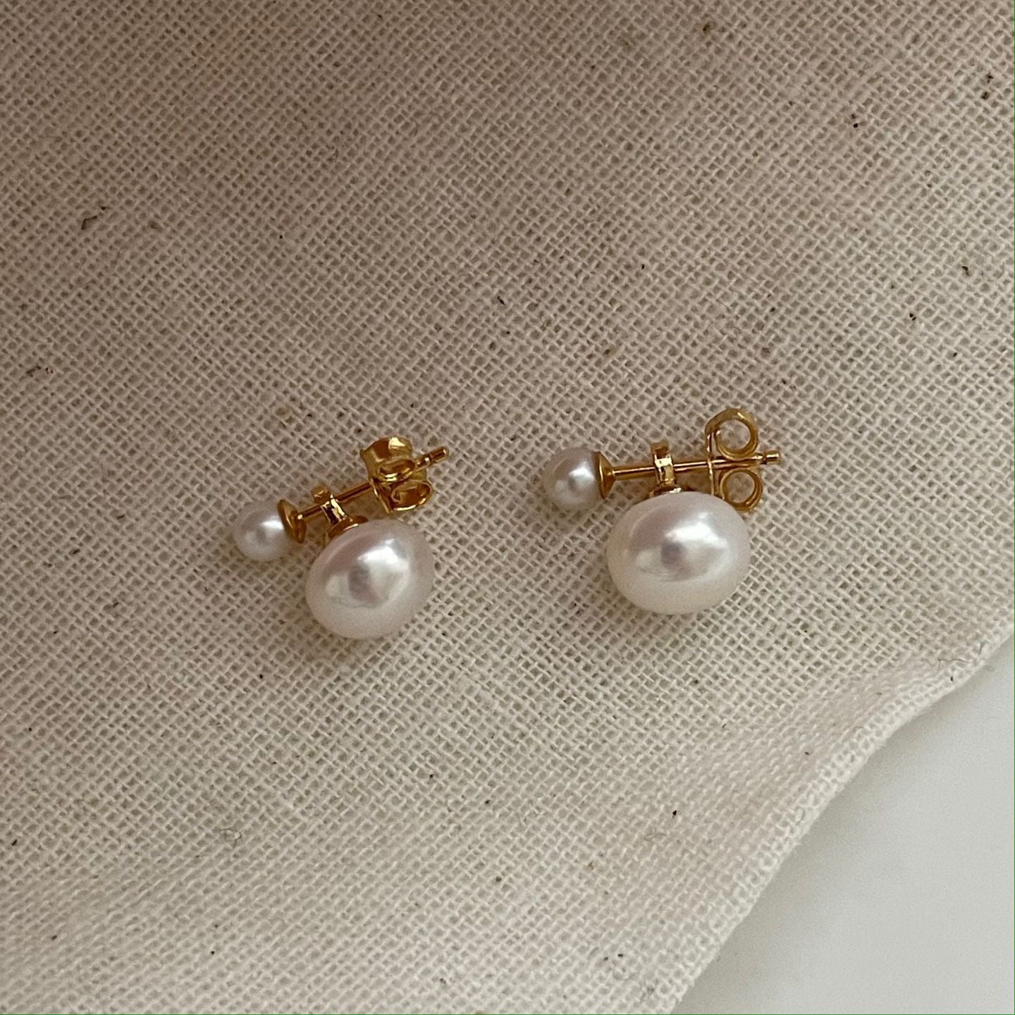 Double Pearl Stud Earrings