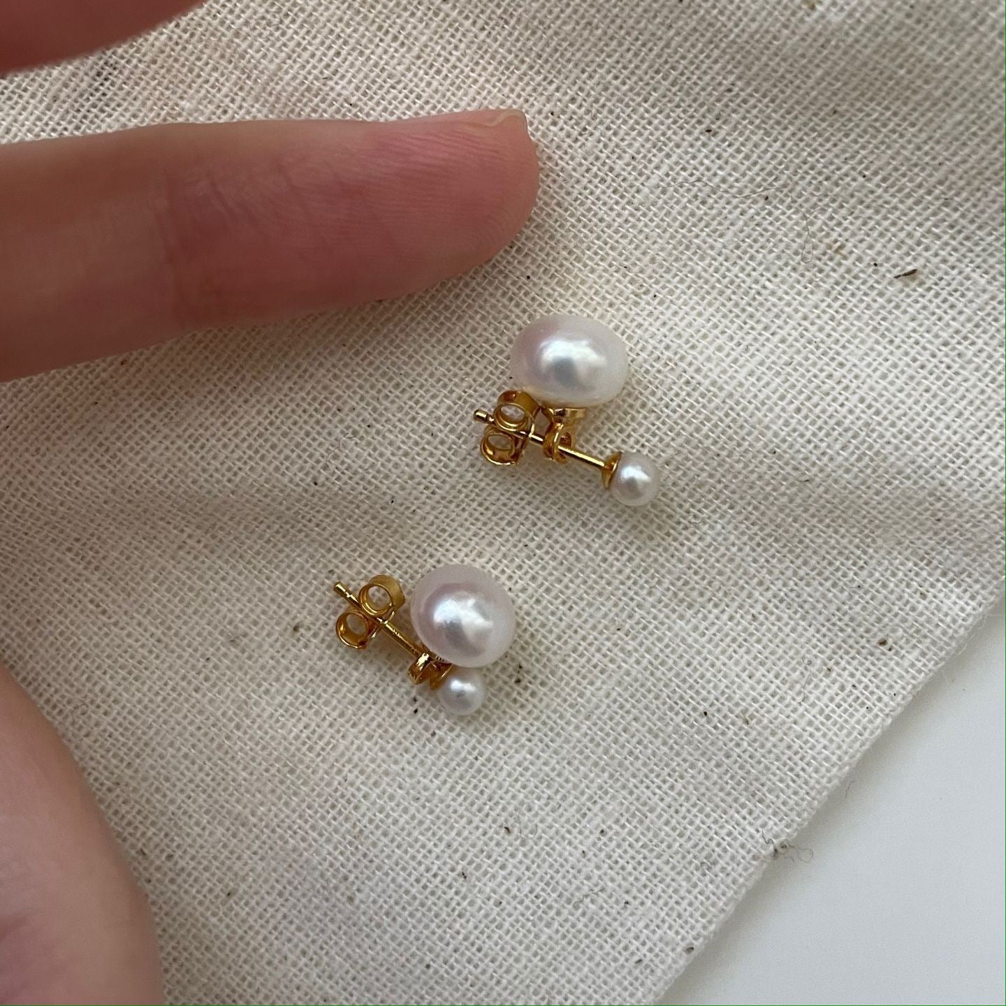 Double Pearl Stud Earrings