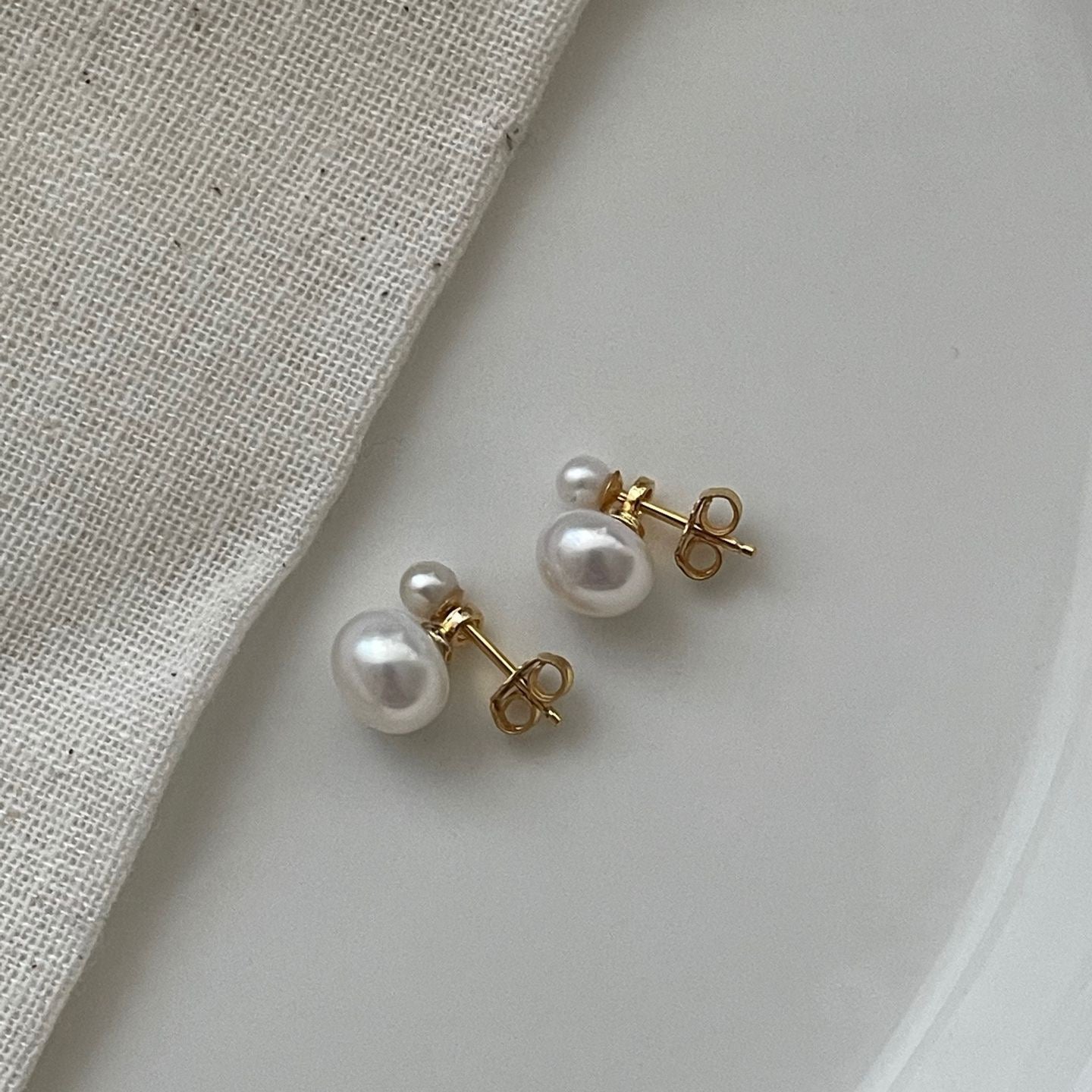 Double Pearl Stud Earrings