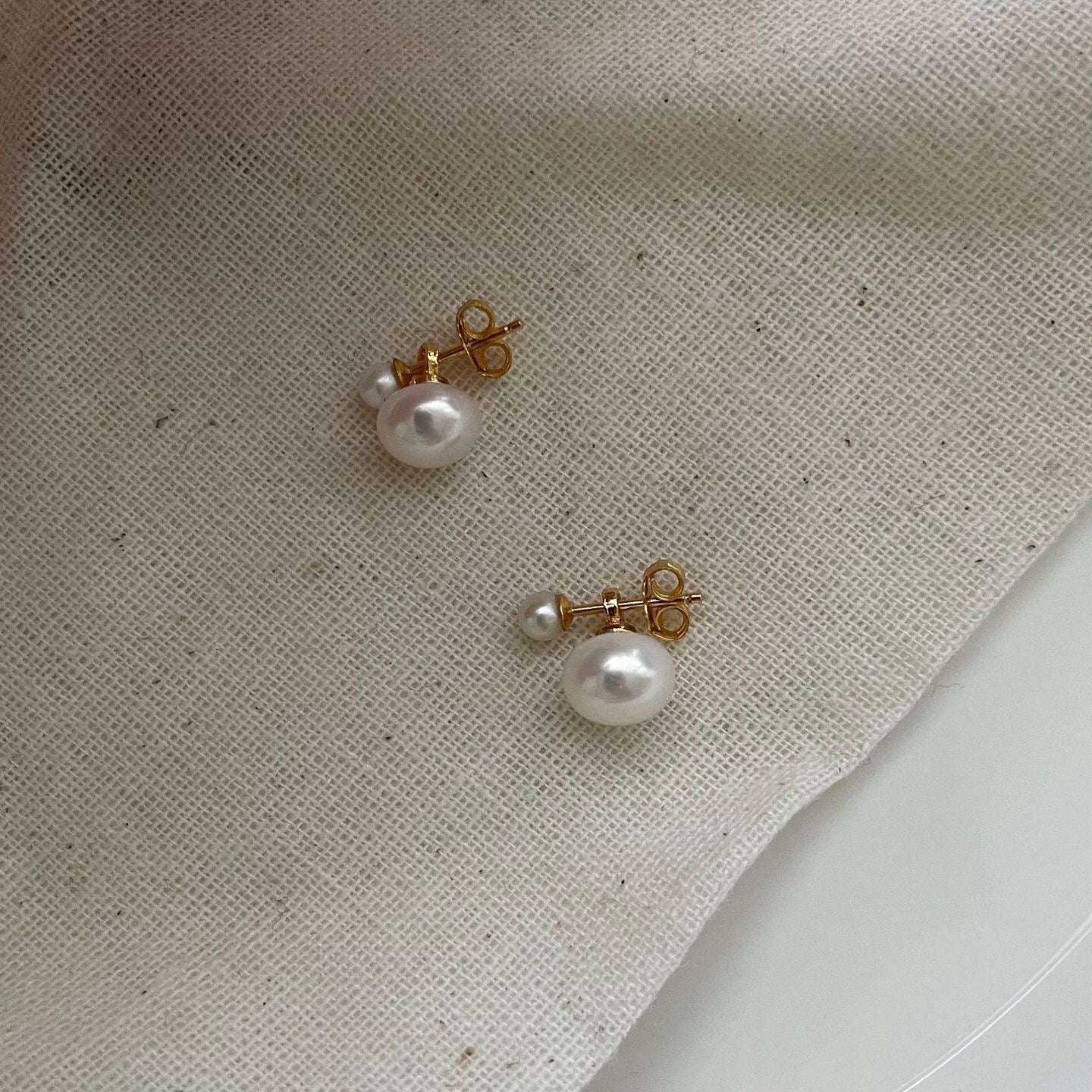 Double Pearl Stud Earrings