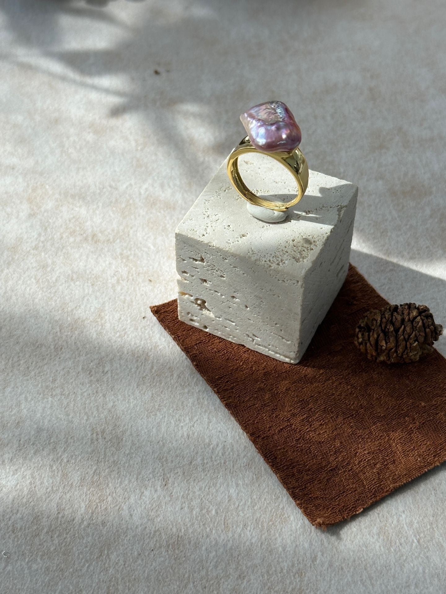 Adjustable Square Baroque Freshwater Pearl Ring