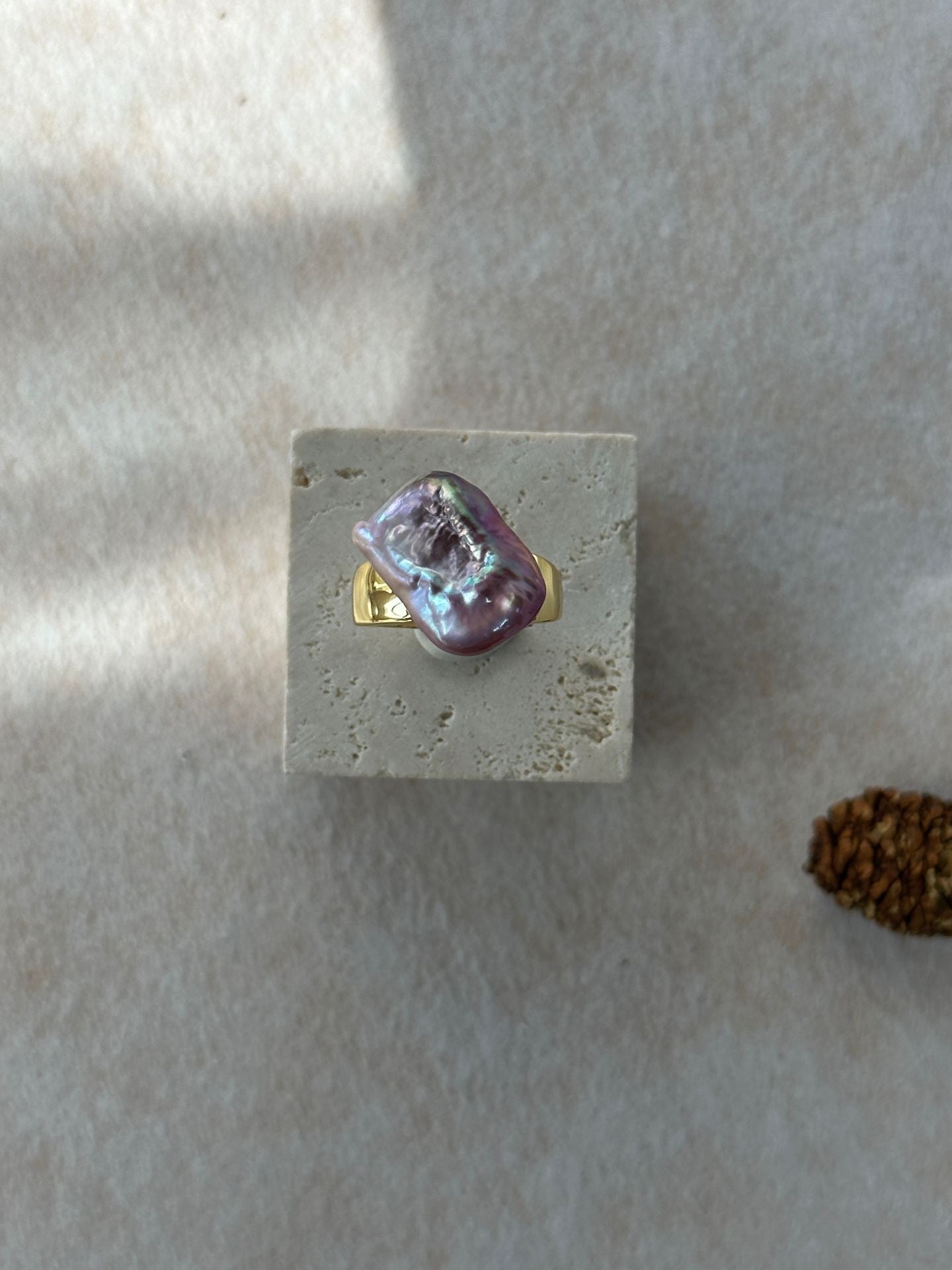 Adjustable Square Baroque Freshwater Pearl Ring