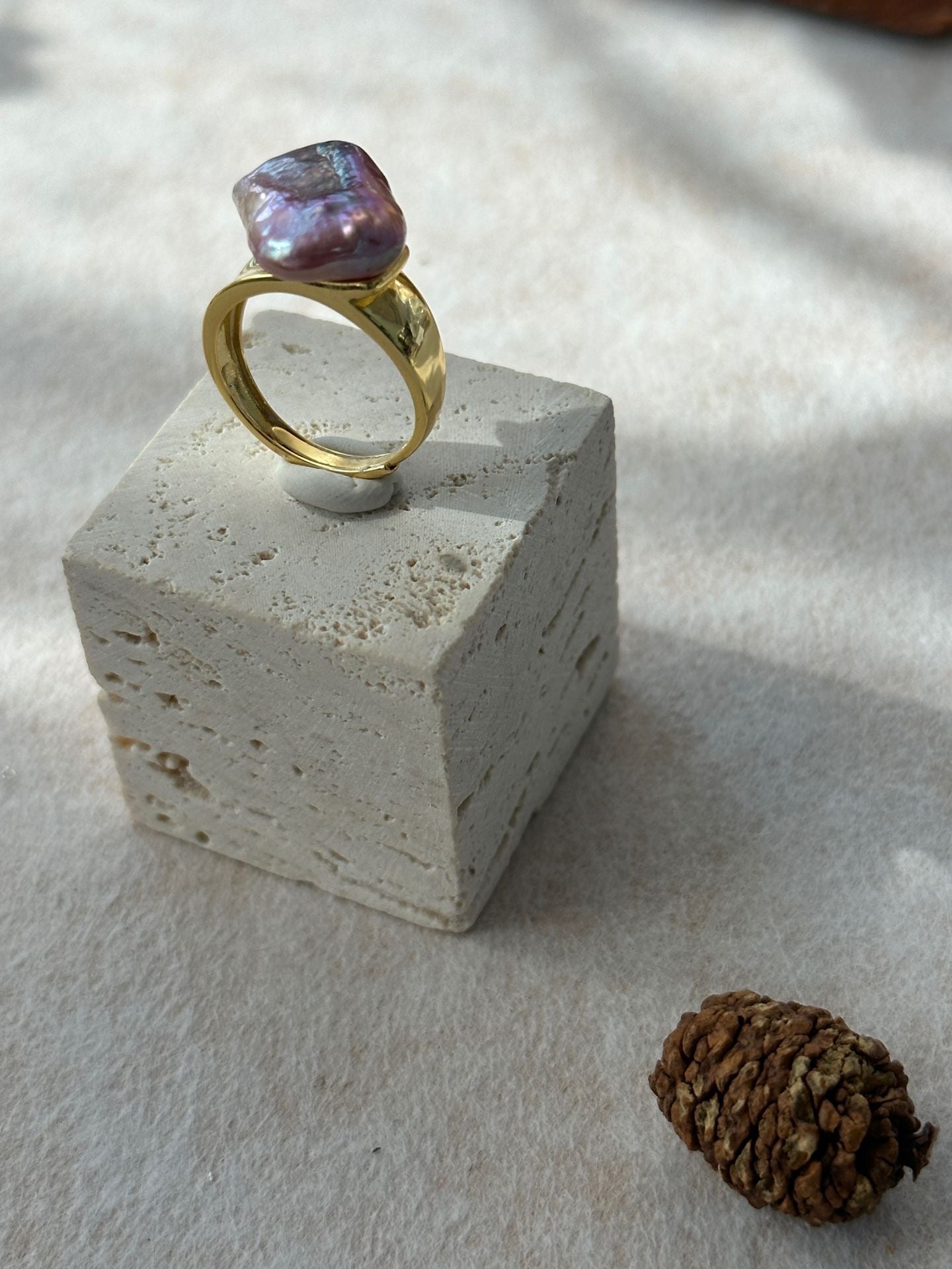 Adjustable Square Baroque Freshwater Pearl Ring