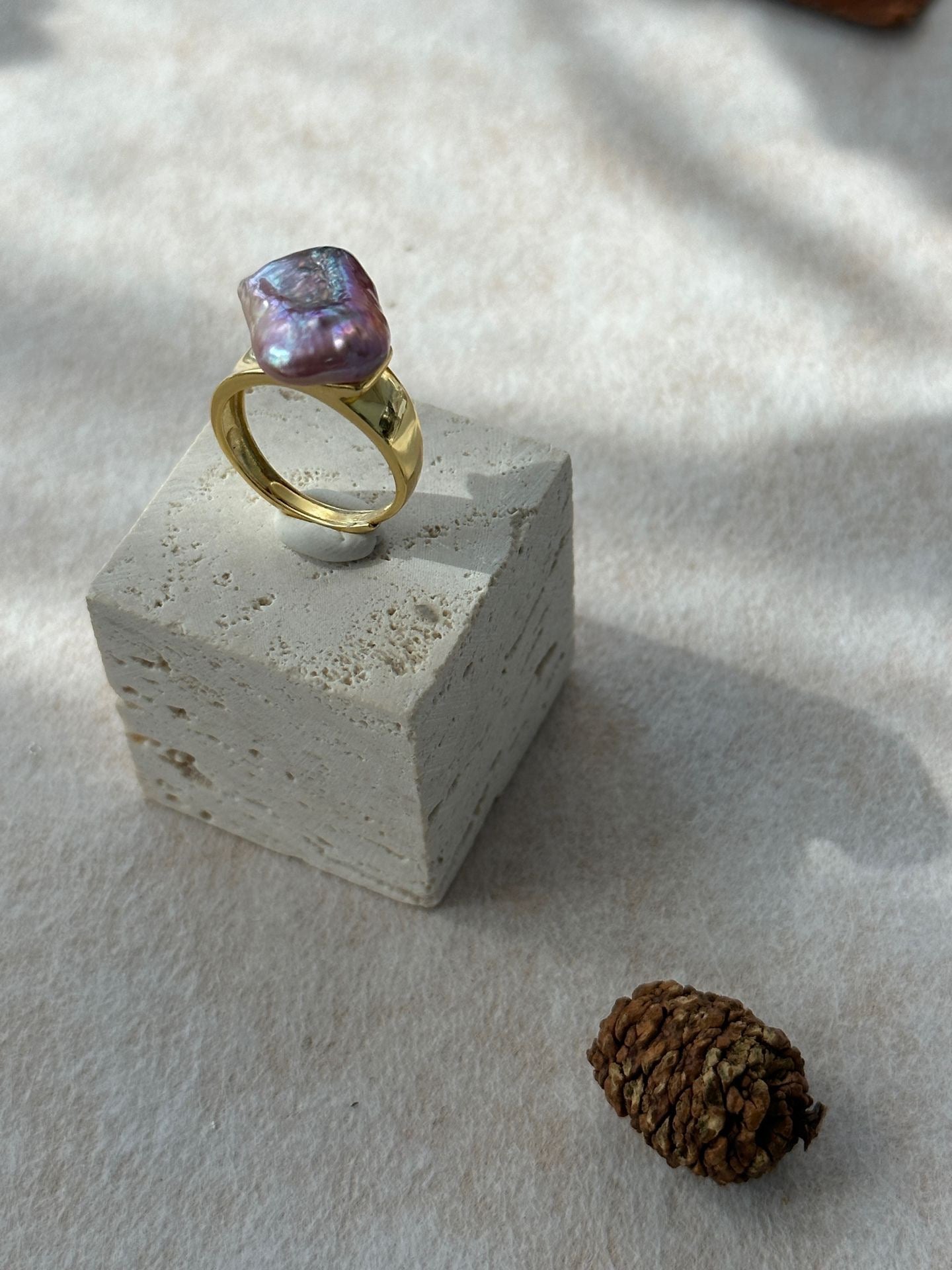 Adjustable Square Baroque Freshwater Pearl Ring