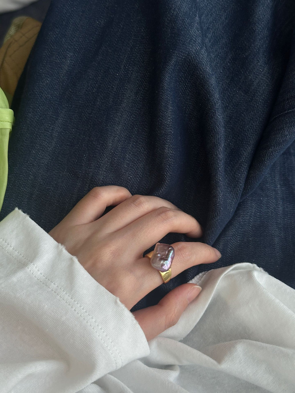Adjustable Square Baroque Freshwater Pearl Ring
