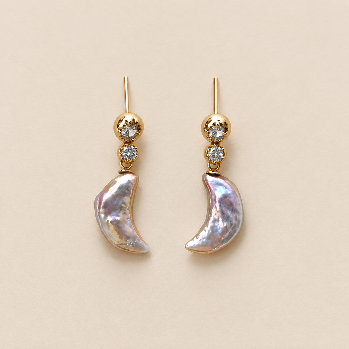 Luna Sterling Silver Asymmetric Moon Pearl Earrings