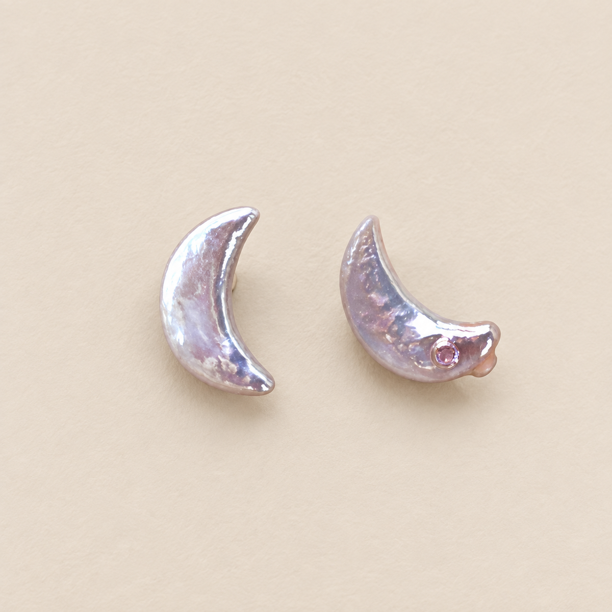Selene Sterling Silver Moon Pearl Studs