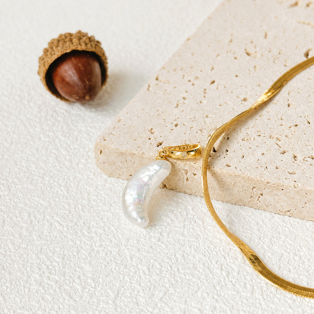 Selene Gold-Plated Moon Pearl Necklace — product view 2