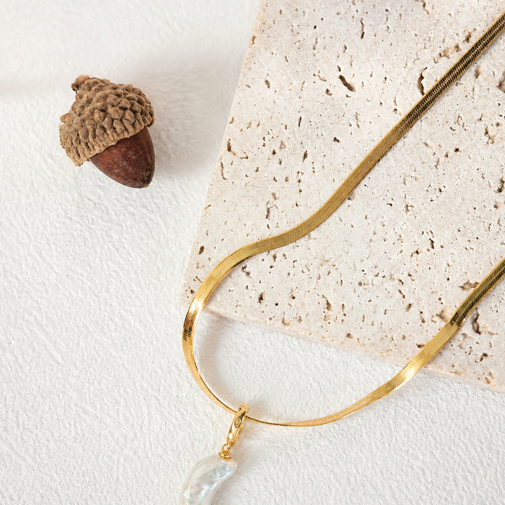Selene Gold-Plated Moon Pearl Necklace — product view 1