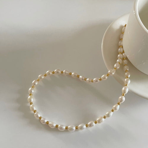 Aurelia Freshwater Pearl & 18K Gold-Plated Bead Necklace — detail view 1