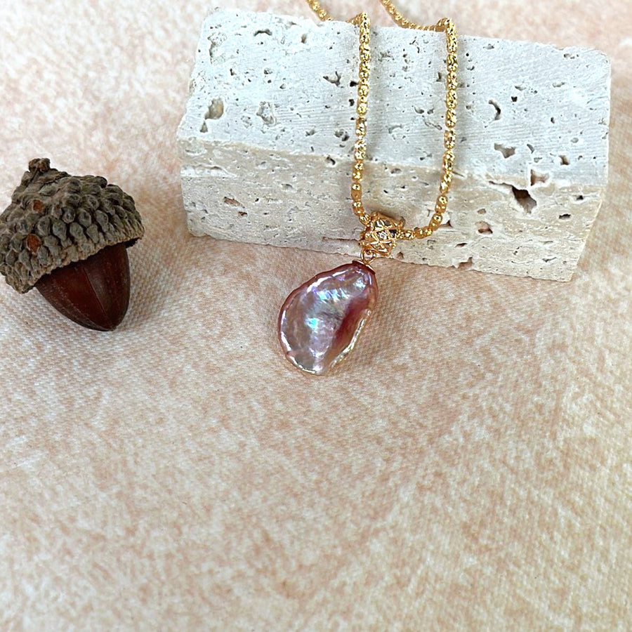 Opaline Sterling Silver Iridescent Baroque Pearl Necklace