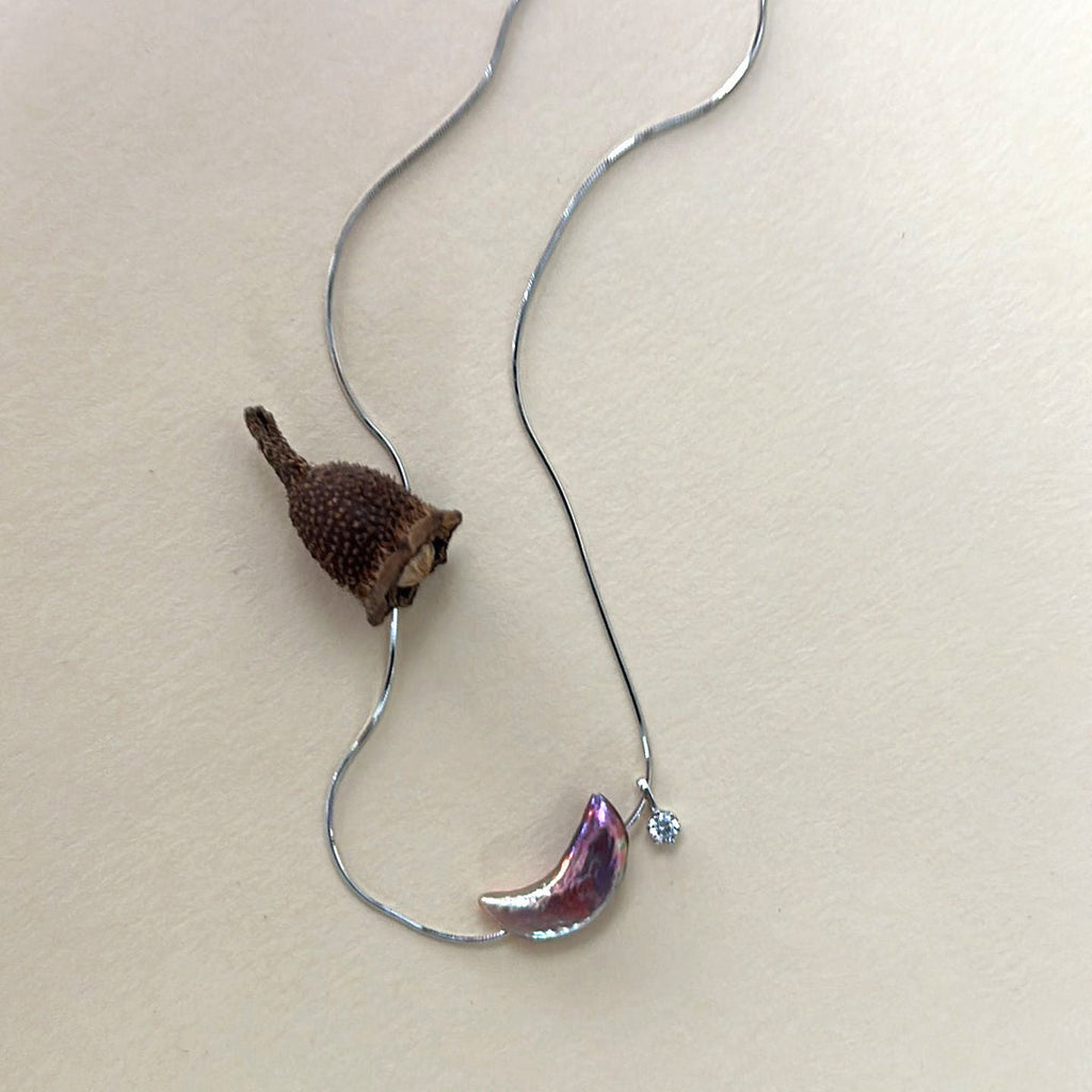 Selene Silver Moon Pearl Necklace — product view 1